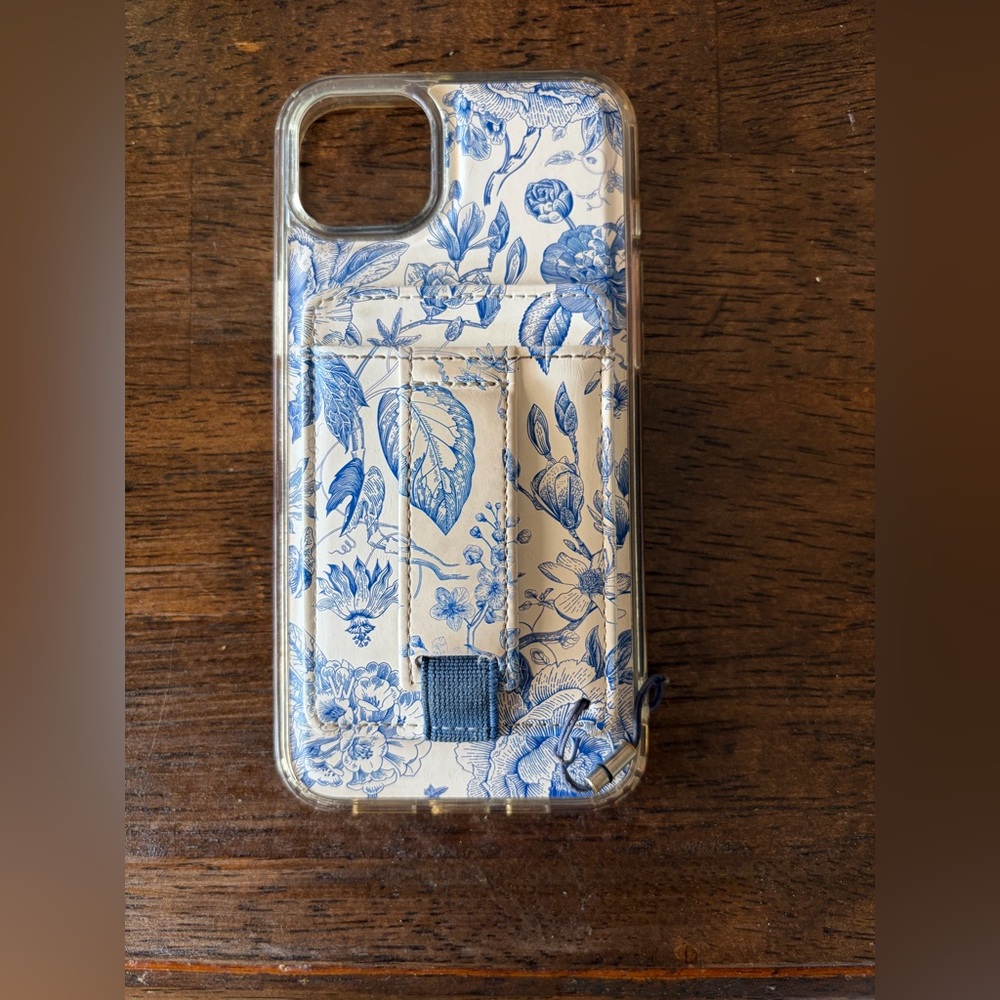 Walli Floral Blue and White iPhone 14/15 Plus Case w/ Magnet and Card Holder